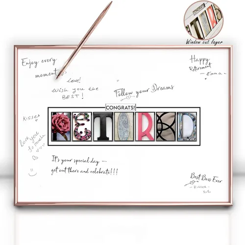 DOUBLESHOOT Libro de invitados enmarcado para decoración de jubilación para mujer, marco de oro rosa de 12 x 16 pulgadas, diseño de corte de Dorado