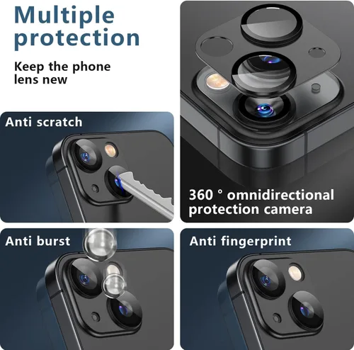 Miniatura 6 de Korecase [Paquete de 2 protectores de lente de cámara para iPhone 13/13 Mini, color negro medianoche] Vidrio templado, metal, dureza 9H