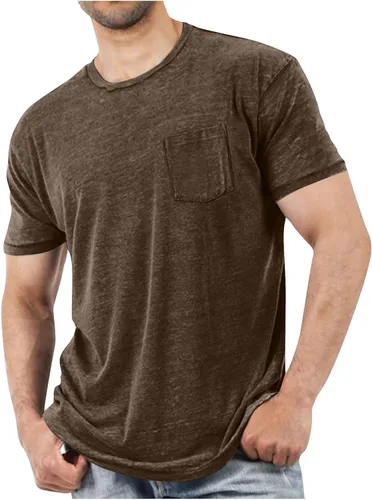 Miniatura 14 de Camisetas de manga corta para hombre con bolsillo en el pecho, color sólido, cuello redondo, suave, cómoda, para verano, camiseta atlética