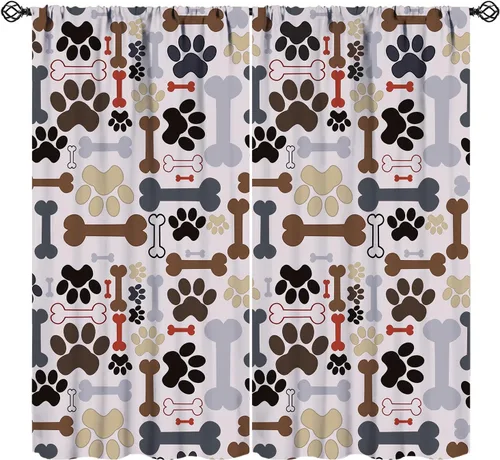 Miniatura 14 de Cortinas opacas con diseño de animales, fondo azul con huellas de perro, huesos y divertido patrón de cachorro, cortinas de sala de estar para niños