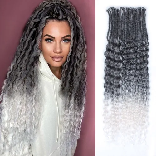 Miniatura 39 de Extensiones de rastas trenzadas bohemias de 24 pulgadas, 10 hebras de rastas sintéticas rizadas color marrón degradado con trenza de caja, rastas