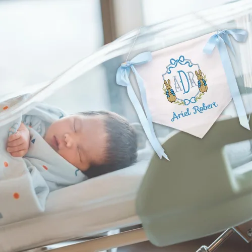Miniatura 7 de Letrero Bordado con Nombre de Bebé Personalizado Letrero de Anuncio de Bebé Pancarta de Bebé Recién Nacido con Lazos Letrero de Nombre de Hospital