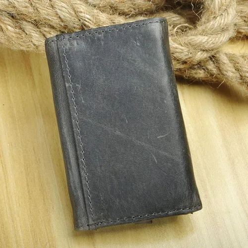 Miniatura 5 de Le'aokuu Funda de cuero genuino para llave de coche con gancho para monedas, billetera a presión, Gris, Cartera grande