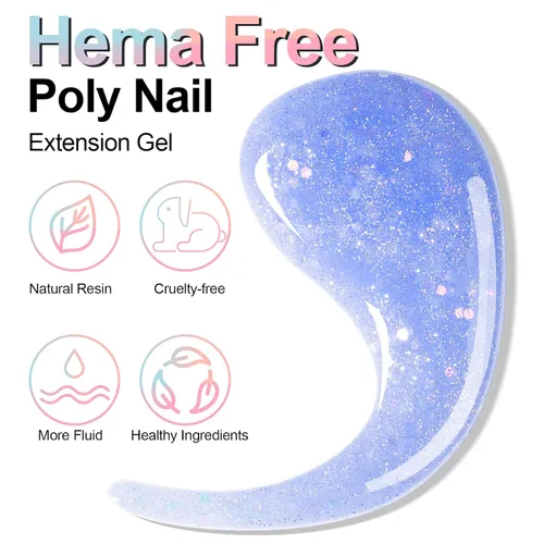 Miniatura 2 de NXJ INFILILA Gel de uñas de polietileno con purpurina, colores azul bebé, extensión de gel de poliéster para mejorar las uñas, engrosamiento
