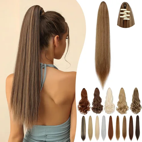 Miniatura 33 de Extensión de cola de caballo de 18 pulgadas, 20 pulgadas, larga, rizada, ondulada, recta, con clip, de aspecto natural, extensión de cabello