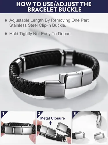 Miniatura 8 de Bandmax Pulsera trenzada de cuero negro para hombre con colgante gótico punk, pulsera de cuero con hebilla de acero inoxidable, paquete de regalo