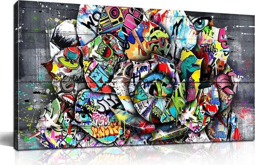 Miniatura 20 de SIXTTART Banksy - Lienzo de pared para dormitorio, arte de pared con graffiti callejero, pintura abstracta, arte pop, decoración moderna de pared