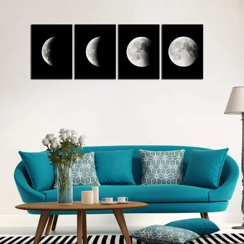 Miniatura 2 de Wieco Art Eclipse of the Moon - Impresiones en lienzo modernas para decoración de pared para sala de estar, imágenes abstractas en blanco y negro a