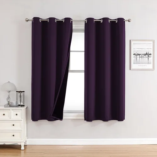 Miniatura 54 de ChrisDowa - Cortinas 100% opacas, para dormitorio, con forro negro, 2 capas gruesas, aislamiento térmico y ojales, 63 pulgadas de largo, juego de 2