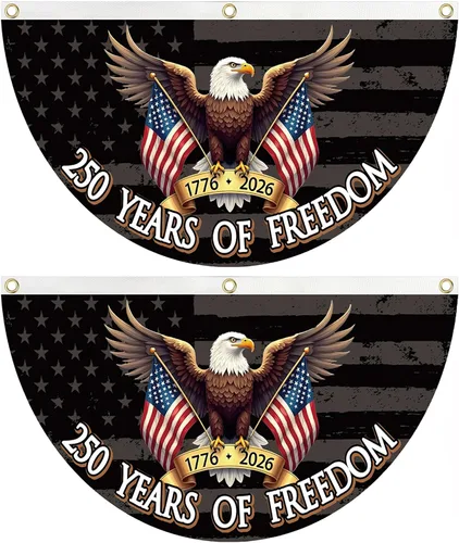 Miniatura 10 de Bandera de banderines con el 250 aniversario de la libertad, pancarta patriótica con diseño de águila estadounidense con ojales de latón, decoración