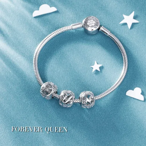 Miniatura 9 de FOREVER QUEEN - Dije con letra inicial de la A a la Z, para pulsera y collar, de plata de ley 925 con cuentas de circonita cúbica, joyería de regalo