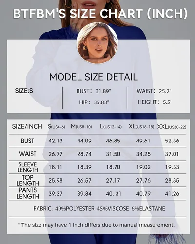 Miniatura 6 de BTFBM Women Two Piece Outfits 2023 Feather Trim Loose Long Sleeve Pullover Leg Pants Casual Sweatsuit Tracksuits Sets