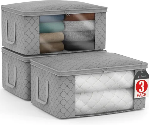 Miniatura 11 de Sorbus Bolsas de Almacenamiento de Ropa Medianas – Contenedores de Almacenamiento de Mantas Plegables para Organizar Dormitorio, Armario, Ropa, Beige