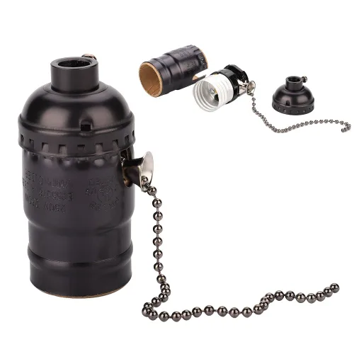 Lámpara de cadena de tracción antigua Socket E27 Soporte de lámpara de aluminio vintage con cadena de tracción Soporte de iluminación Soporte de