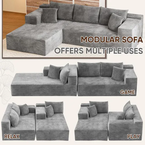 Miniatura 5 de VICTONE Sofás Seccionales Cloud de 108", Sofá Sin Huesos Modular en Forma de L con Asiento Profundo, Sofás Tapizados de Comodidad Moderna para Sala