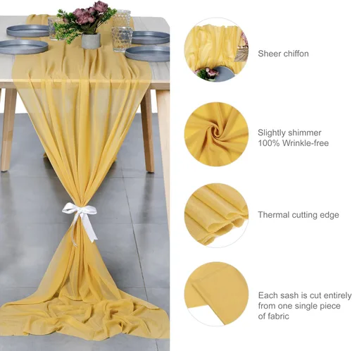 Miniatura 6 de MDS - Paquete de 2 caminos de mesa de gasa de 10 pies de 29 x 120 pulgadas, camino de mesa traslúcido romántico rústico para decoración de bodas