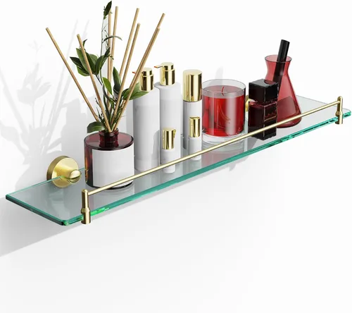 Miniatura 21 de Estantes de vidrio para baño, estante flotante de 20 pulgadas de níquel cepillado, estante de vidrio templado de acero inoxidable, estantes modernos