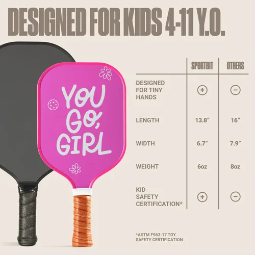 Miniatura 3 de Sportbit Kids Pickleball Paddles Set of 1 or 2 - Child Size Pickleball Paddle for Kids Small and Lightweight - Carbon Fiber Youth Pickleball Paddle