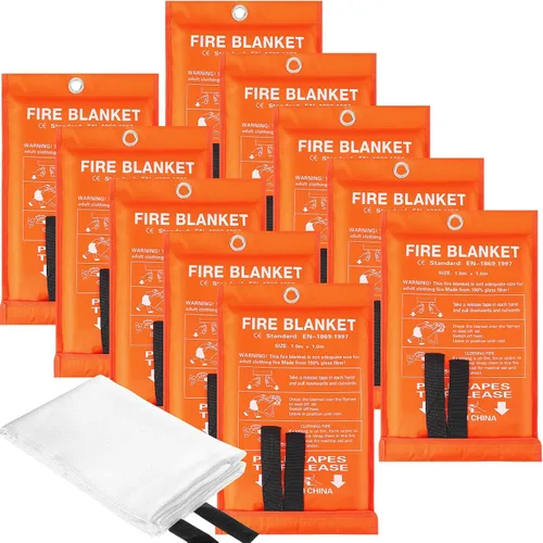 Macarrie Paquete de 10 mantas de emergencia contra incendios de 39 x 39 pulgadas para el hogar, cocina, manta de supresión de seguridad de fibra de