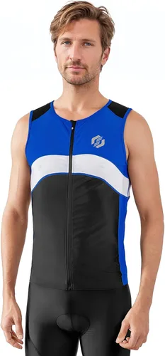 SLS3 Tri Top Hombre - Camiseta de triatlón sin mangas para hombre - Material PRO Premium FX - Camisas de triatlón de 3 bolsillos para hombre