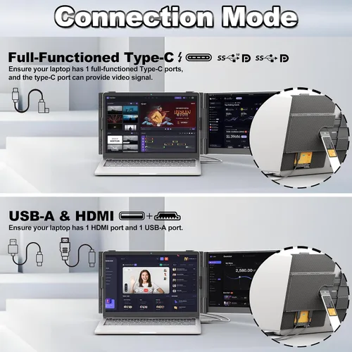Miniatura 5 de domyfan Extensor de pantalla para portátil de 14 pulgadas, extensor de monitor dual portátil ultrafino con pantalla IPS FHD 1080P, Plug & Play a
