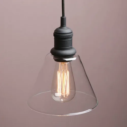 Miniatura 8 de Yosoan Lámpara colgante Edison vintage de 1 luz, mini embudo de montaje semiempotrado, pantalla de vidrio transparente acampanada para cocina, baño