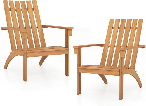Miniatura 10 de Giantex Silla Adirondack, sillas de madera de acacia con asiento inclinado, respaldo alto, silla ergonómica de listones para patio trasero, piscina
