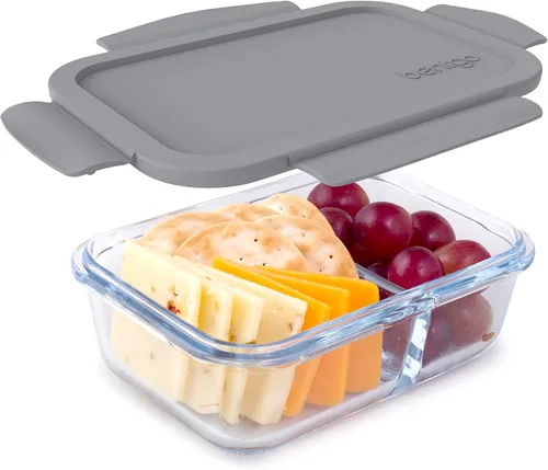 Miniatura 8 de Bentgo® Snack de vidrio – Contenedor de aperitivos estilo Bento, a prueba de fugas, con tapa hermética y diseño dividido de 2 compartimentos, Púrpura