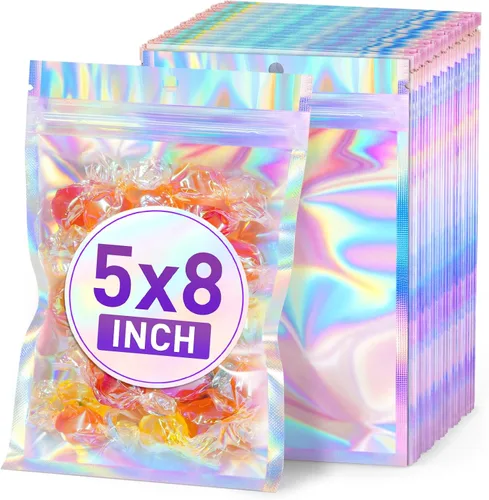 Miniatura 42 de ANZNKU 50 piezas 7 cm x 23 cm Bolsas holográficas para bolígrafos Bolsas de embalaje para bolígrafos Bolsa resellable a prueba de olores