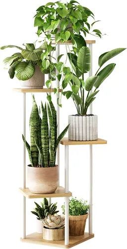 Miniatura 8 de GENTINGBRO Soporte alto para plantas de interior de 4 niveles para múltiples plantas, soporte de madera para plantas, estante de madera, estantería