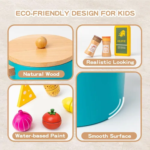 Miniatura 3 de Juguetes de madera para niños pequeños, juego de corte para hornear para niños, juego de simulación de panadería de cocina para niños, regalo