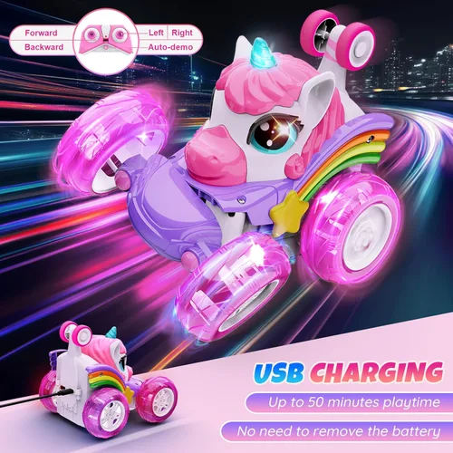 Miniatura 7 de Coche de Control Remoto para Niños - Gira 360° y Salta 4WD Coches RC de Acrobacias para Niños, Coche RC de 2.4GHz con Luces LED, Regalo de Navidad