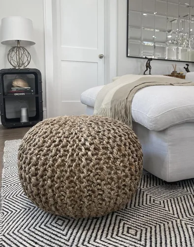 Miniatura 7 de S & L Homes Puf otomano – 100% yute trenzado a mano, tejido a mano, tradicional puf bohemio para sala de estar, dormitorio, guardería, patio, sala