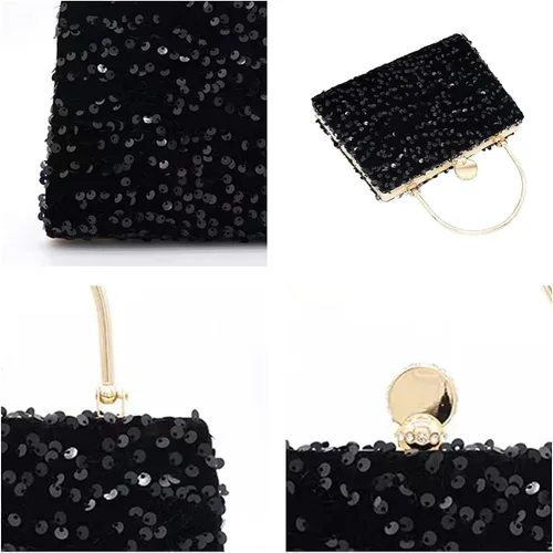 Miniatura 2 de IAMUHI Pequeño bolso de mano de lentejuelas con asa superior, bolso de noche, mini bolso cruzado cuadrado de hombro