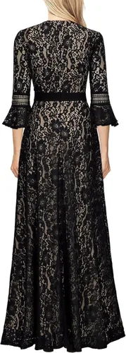 Miniatura 2 de MISSMAY - Vestido largo formal con mangas de campana hecho totalmente en encaje estilo vintage para mujer
