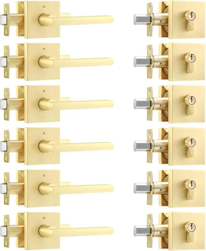 Miniatura 27 de Leydebong Paquete de 3 pomos de entrada dorados con llave igual, manija de puerta de entrada resistente, estilo contemporáneo, herrajes modernos