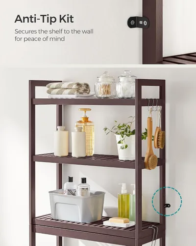 Miniatura 6 de SONGMICS Almacenamiento sobre el inodoro, organizador de baño sobre el inodoro de 3 niveles con estante ajustable, 10.2 x 24.8 x 66.9 pulgadas