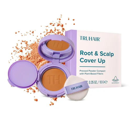 TRUHAIR Polvo prensado para cubrir raíces y cuero cabelludo, compacto, impermeable, cobertura ligera del cabello y encubrimiento de puntos calvos,