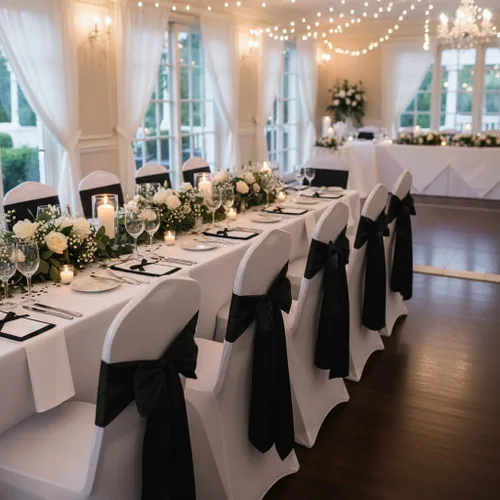 Miniatura 4 de Bandas de satén para silla, lazos para silla, sillas con lazo para decoración de bodas, banquetes y fiestas (10, negro)