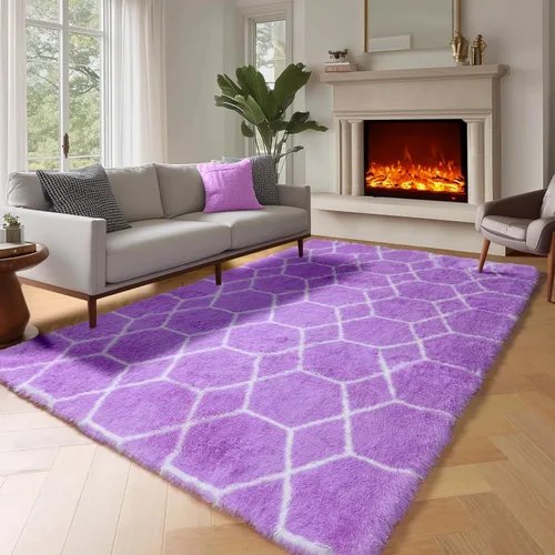 Miniatura 25 de ONASAR Alfombras de área para sala de estar y dormitorio, alfombra esponjosa lavable de 5x8 pies gris y blanca, alfombra de piso suave, afelpada