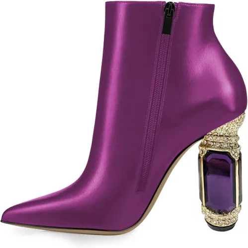 Miniatura 110 de FSJ Botas de tacón alto con punta puntiaguda para mujer, con tacón alto, con cremallera lateral brillante, estilo casual, para uso diario, zapatos