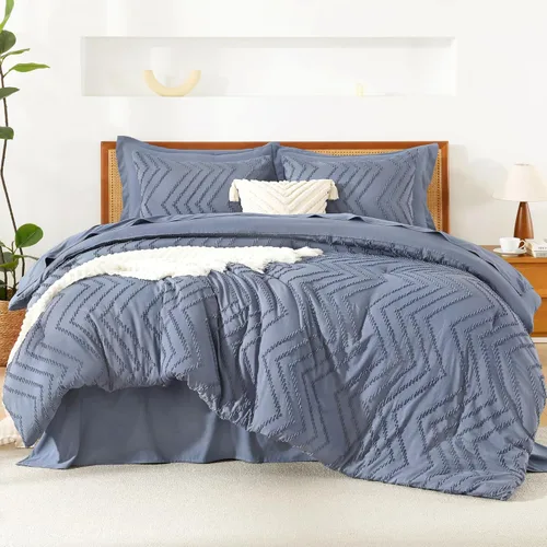 Miniatura 21 de Litanika Juego de ropa de cama con edredón tamaño King con sábanas beige - Juego de 7 piezas en una bolsa, diseño King Chevron copetudo bohemio
