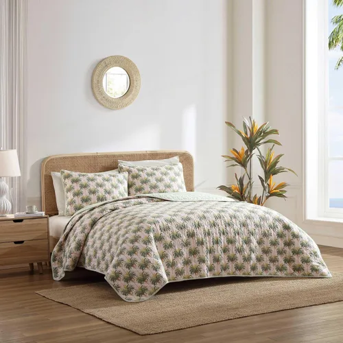 Miniatura 8 de Tommy Bahama Juego de edredón reversible de algodón con fundas a juego, decoración ligera del hogar para todas las estaciones, Queen, verde/azul