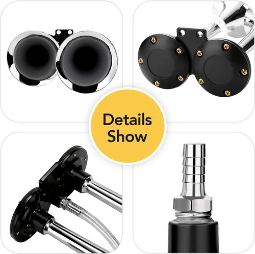 Miniatura 7 de HK Kit de bocina de aire de 12 V y 150 db para camión, automóvil, bocina de tren súper fuerte para camión, bocinas de aire de trompeta doble