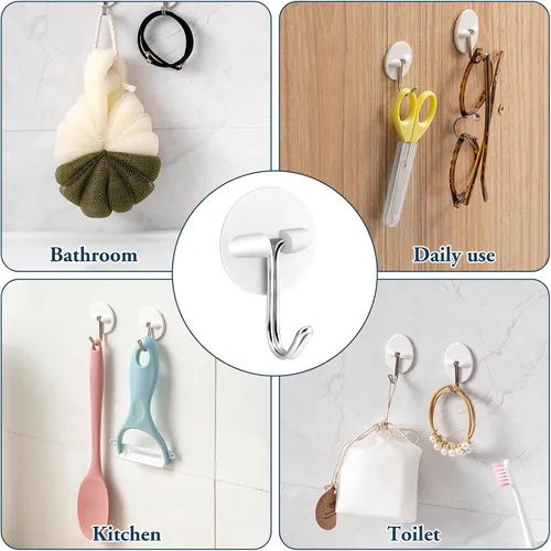 Miniatura 7 de 24 ganchos redondos de plástico, pequeños ganchos autoadhesivos para colgar, blanco, impermeable y a prueba de aceite para utensilios de cocina