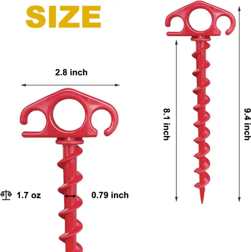 Miniatura 2 de Estacas para tienda de campaña de anclaje de tierra, paquete de 6 estacas de arena para playa de 9.4 pulgadas, resistentes en espiral, para Rojo