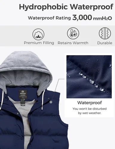 Miniatura 5 de wantdo Chaleco acolchado para mujer, talla grande, resistente al viento, chaleco de invierno acolchado con capucha desmontable