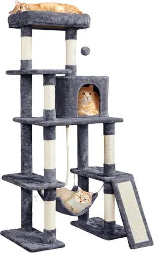Miniatura 9 de Yaheetech Árbol resistente de 54 pulgadas para gatos grandes, condominio de gatitos de varios niveles con postes rascadores, hamaca y percha