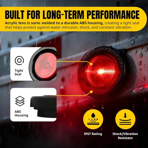 Miniatura 3 de MAXXHAUL 80653 luz LED de balizamiento y gálibo lateral redonda, 2 pulgadas, color rojo con arandela para remolque, camión y RV, paquete de 2