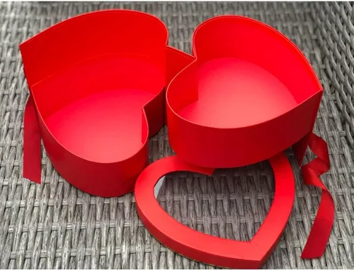 Miniatura 4 de Unikpackaging - Caja de 2 niveles con forma de corazón para flores de lujo y arreglos de regalo, con tapa, tamaño 9 x 8 x 6.5 pulgadas, caja de Rojo